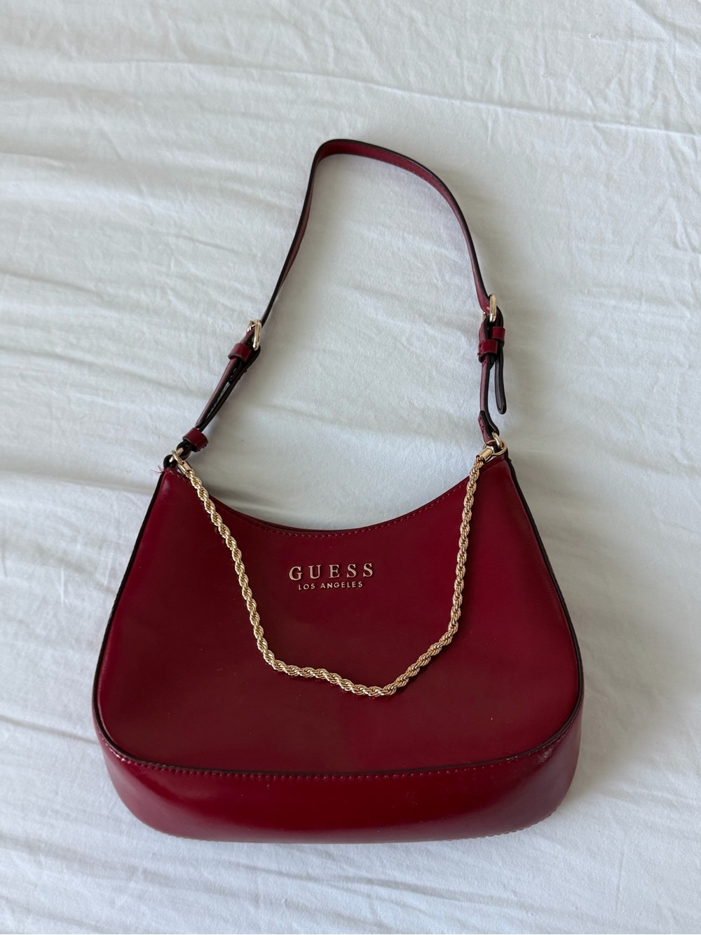 GUESS Burgundy Shoulder Bag with Gold Chain Detail
